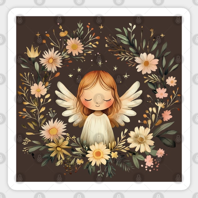 Ethereal Angel Art – Whimsical Boho Guardian Angel Illustration Sticker by TuncGK